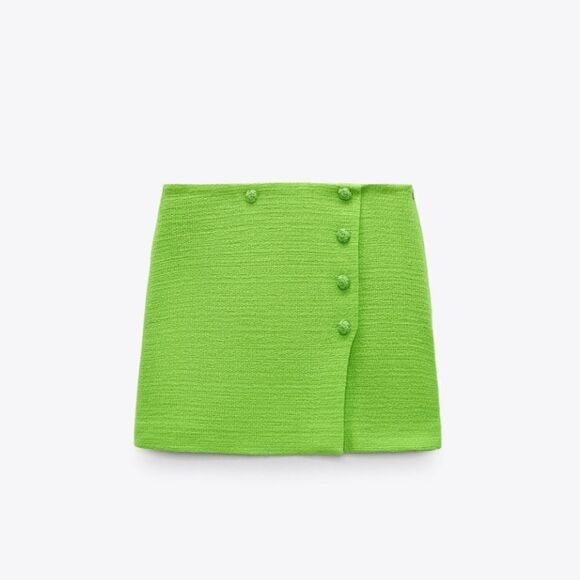 ZARA BLOGGERS FAV TWEED TEXTURED BUTTONS GREEN SKIRT MINI SLIT - Picture 9 of 13